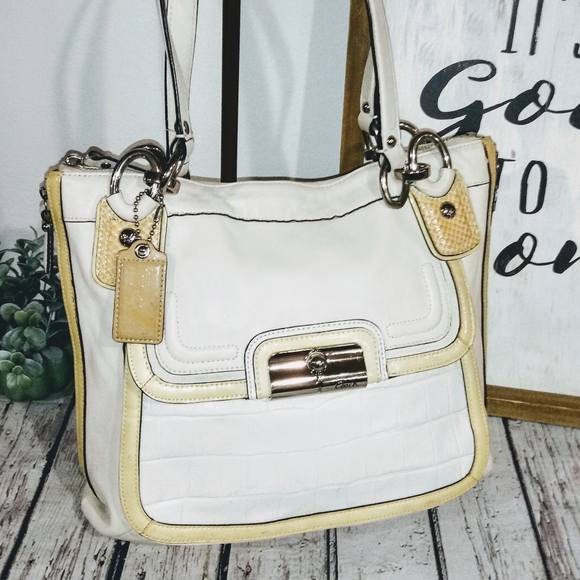 💫 Coach Kristin Spectator Crocodile Chalk White Custard Satchel Shoulder Bag - Picture 3 of 12